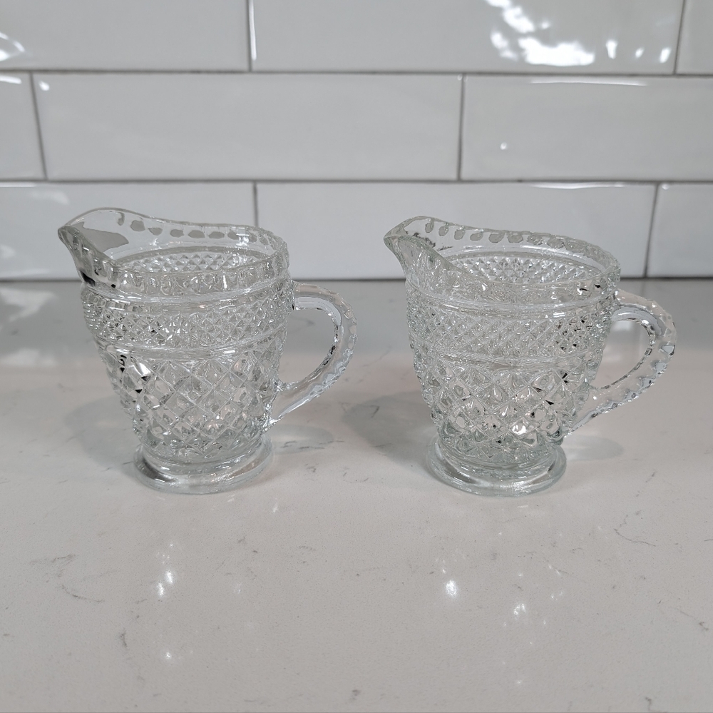 Vintage Diamond Point Pressed Glass Creamer Milk Liquid Jug